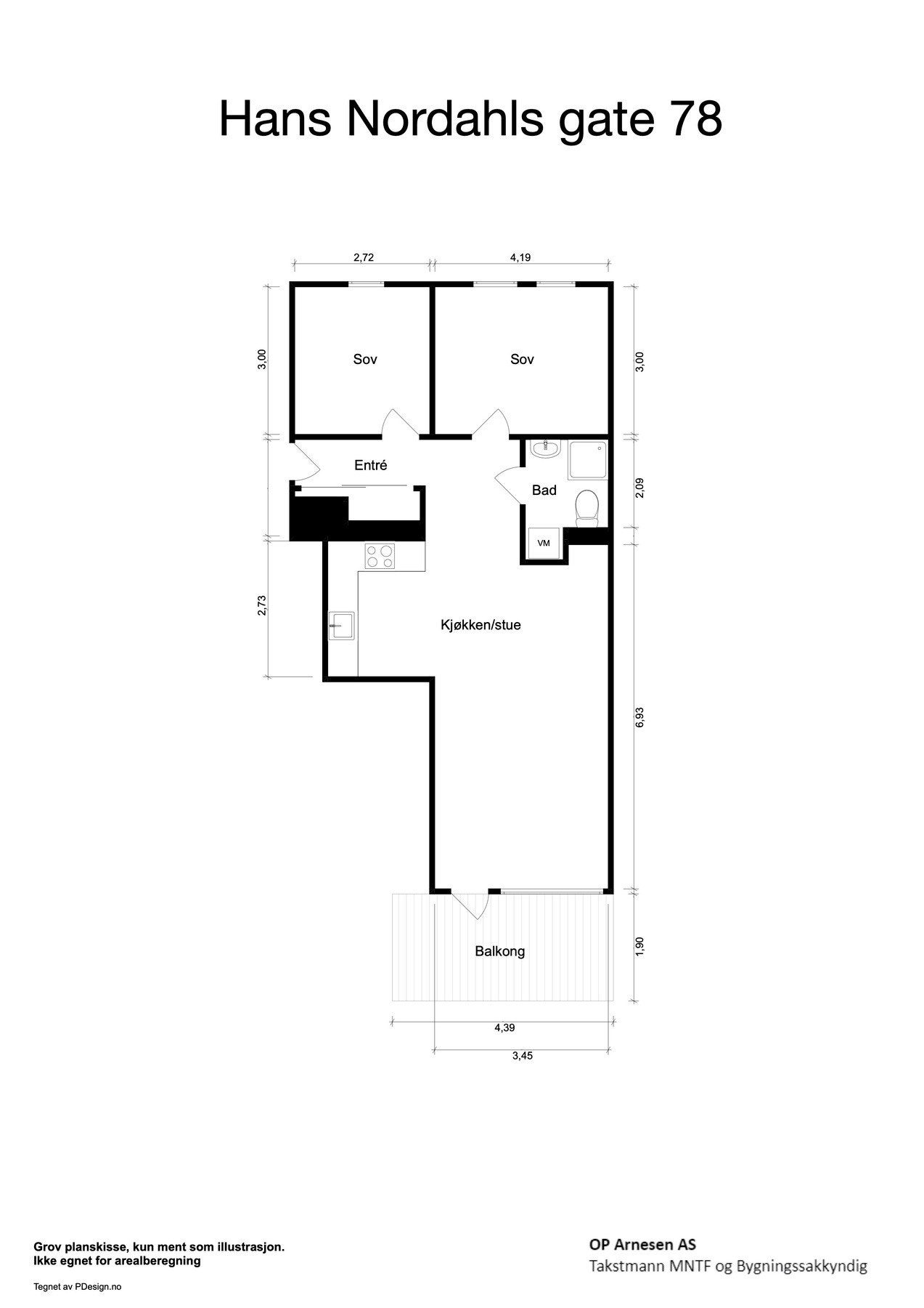 Plantegning. I tillegg disp. leiligheten en kjellerbod på ca. 7 m2. Galleribilde