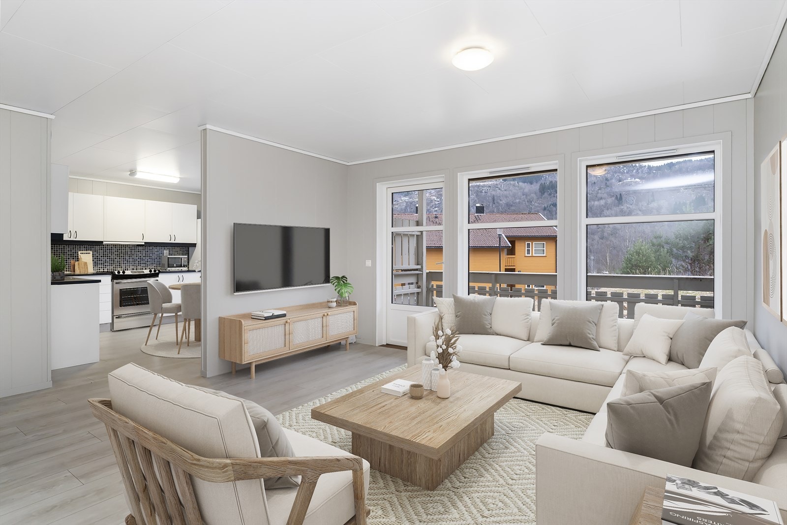 Enkelte bilder er visuelt stylet for å illustrere boligens potensial og mulige innredningsløsninger. Galleribilde