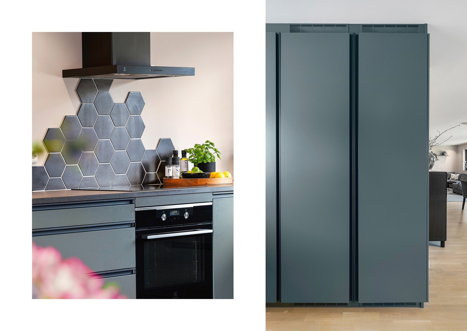 Det er både kjøleskap og fryseskap i full størrelse integrert i innredningen. Galleribilde