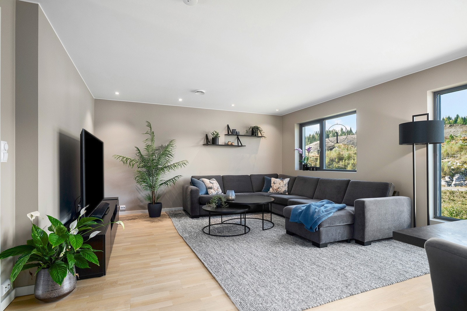 Boligne har høy standard oppført i 2022, med tidsriktig fargevalg, gulv og store vinduer som gir masse lysinnslipp. Galleribilde