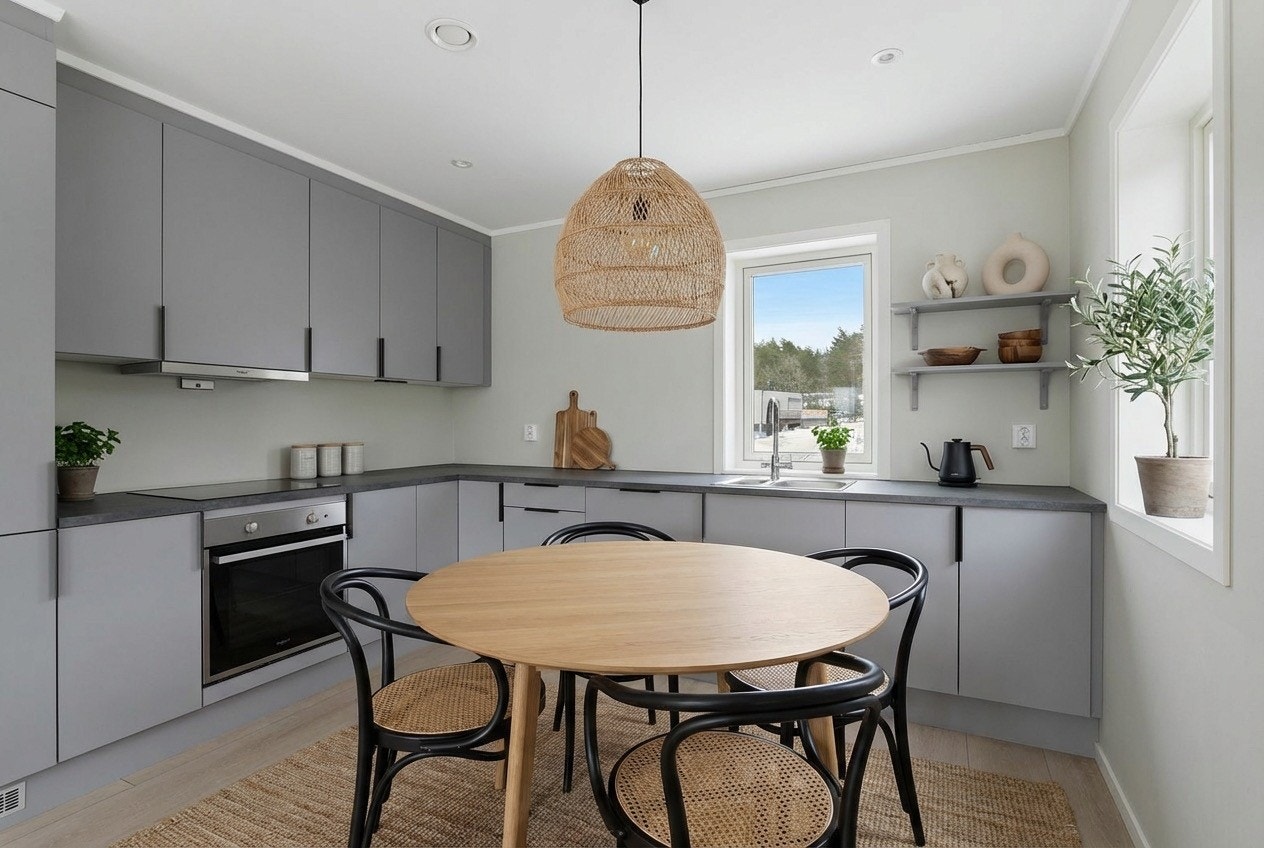 Selger har AI generert dette bildet med innredning og styling. Bildet som ikke er AI generert er også i annonsen. Galleribilde