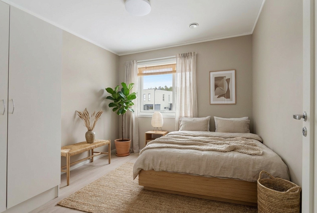 Selger har AI generert dette bildet med innredning og styling. Bildet som ikke er AI generert er også i annonsen. Galleribilde