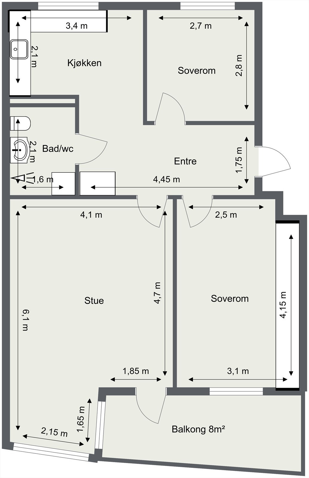 Leiligheten har en gjennomgående og arealeffektiv planløsning med to soverom og separat kjøkken. Galleribilde