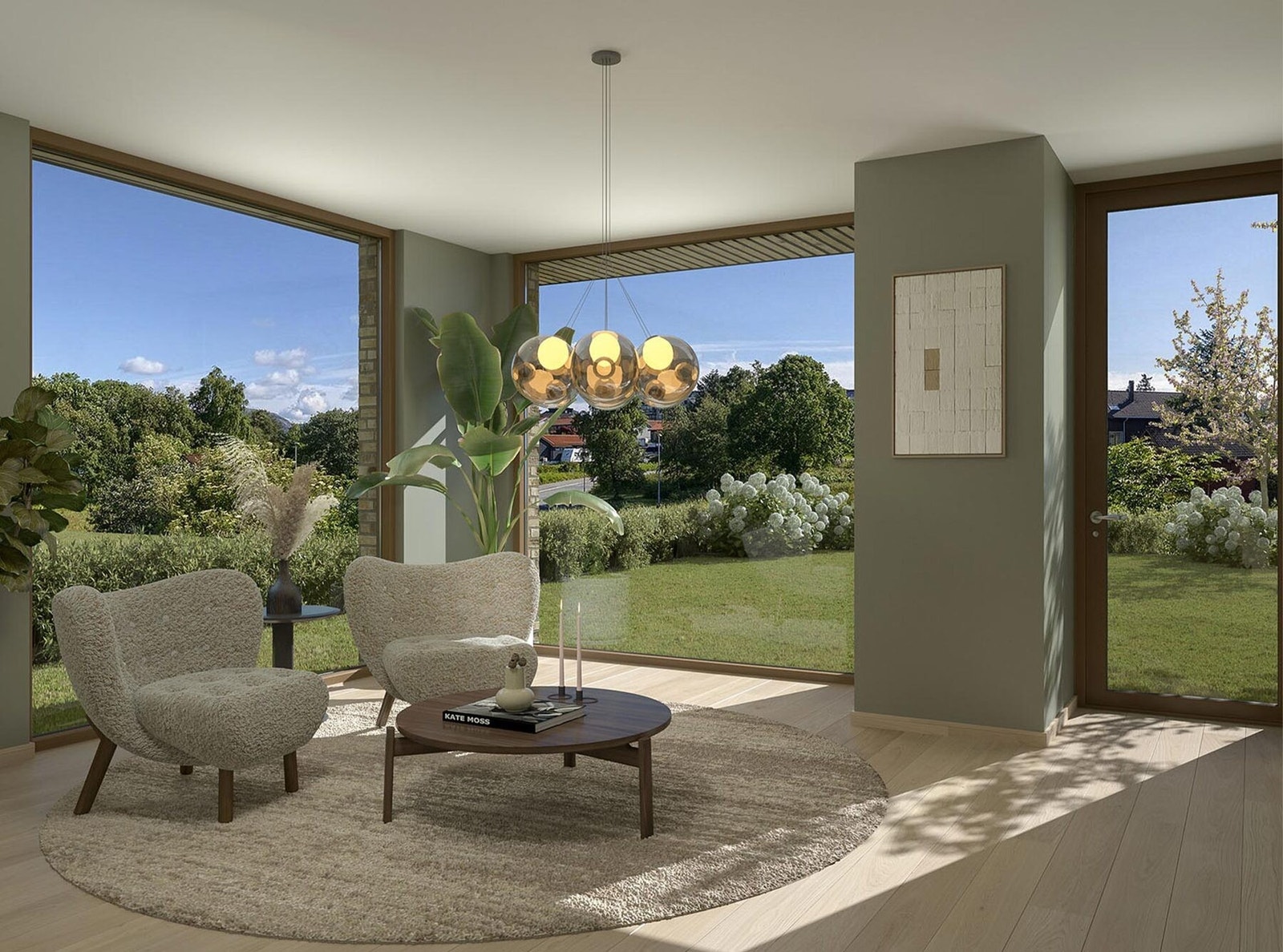 Løsningen med to stuer gjør det enkelt å skape både sosiale og mer tilbaketrukne oppholdsrom. Bildet er ment som illustrasjon avvik kan forekomme. Se leveranse/materialvalg i egen oversikt i salgsoppgaven. Galleribilde