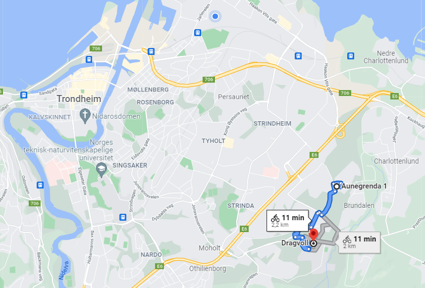Distanse med sykkel til NTNU Dragvoll Galleribilde