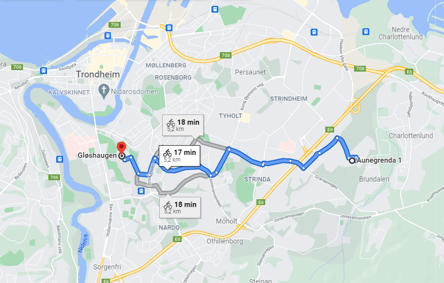 Distanse med sykkel til NTNU Gløshaugen Galleribilde