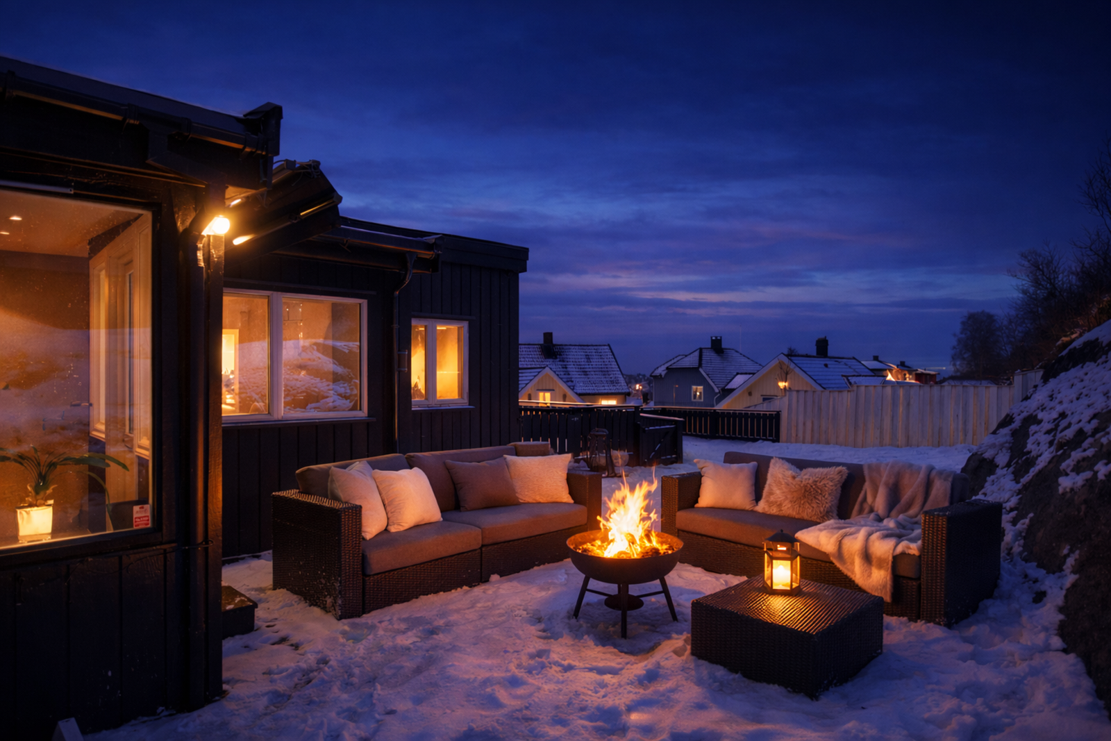 Flotte uteplasser rundt boligen hvor man kan sitte helt usjenert Galleribilde