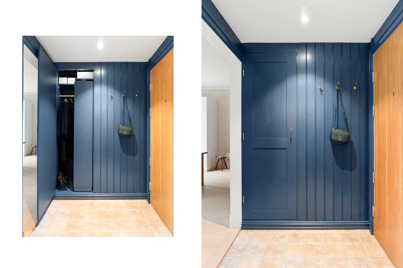 Entré med en smart, plassbygget garderobeløsning. Ytterligere lagring i to romslige boder - den ene kun én etasje opp. Galleribilde