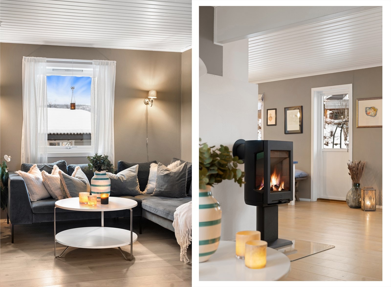 Stuen er romslig, med peis og direkte utgang til vestvendt terrasse og hage. Galleribilde