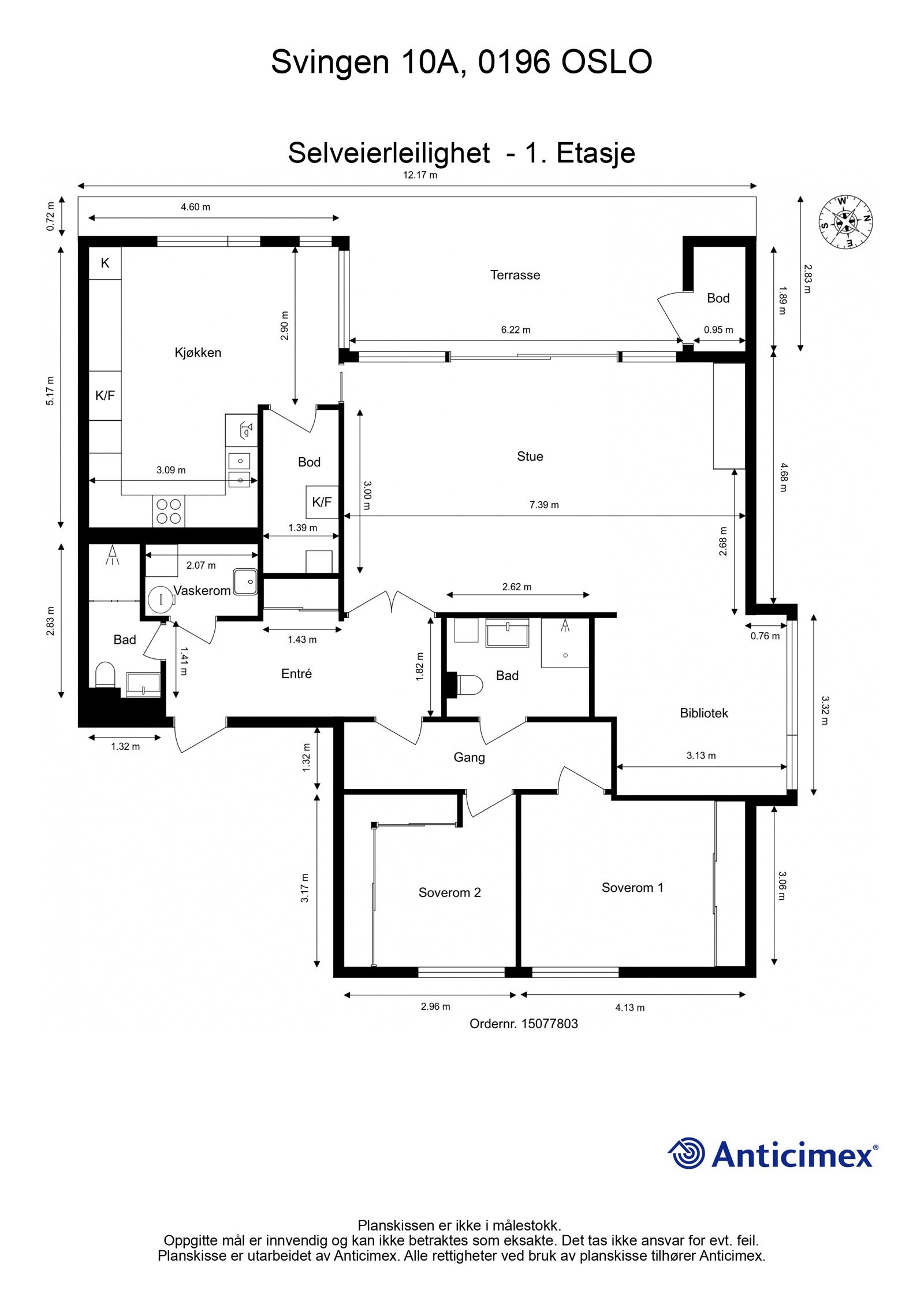 Plantegning med mål. Galleribilde