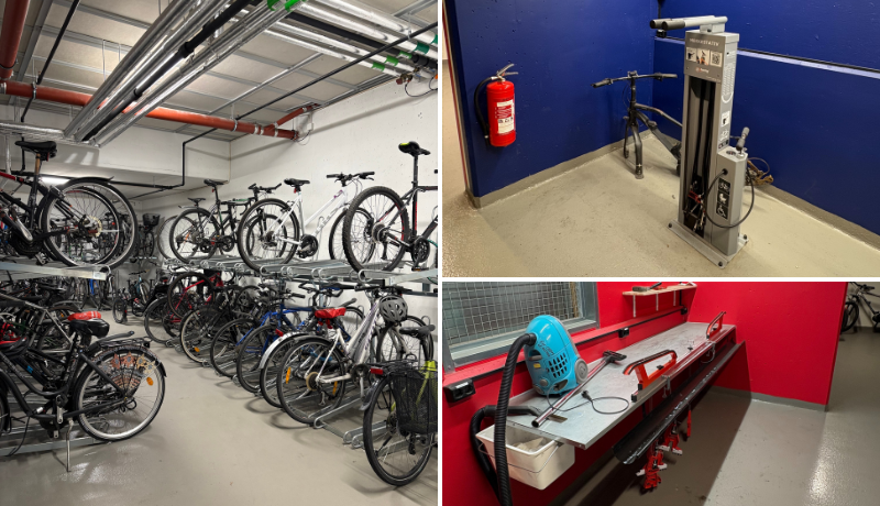 Borettslaget har to egne sykkelboder, i den ene er det mulighet for prepping av ski og vedlikehold av sykkel. Galleribilde