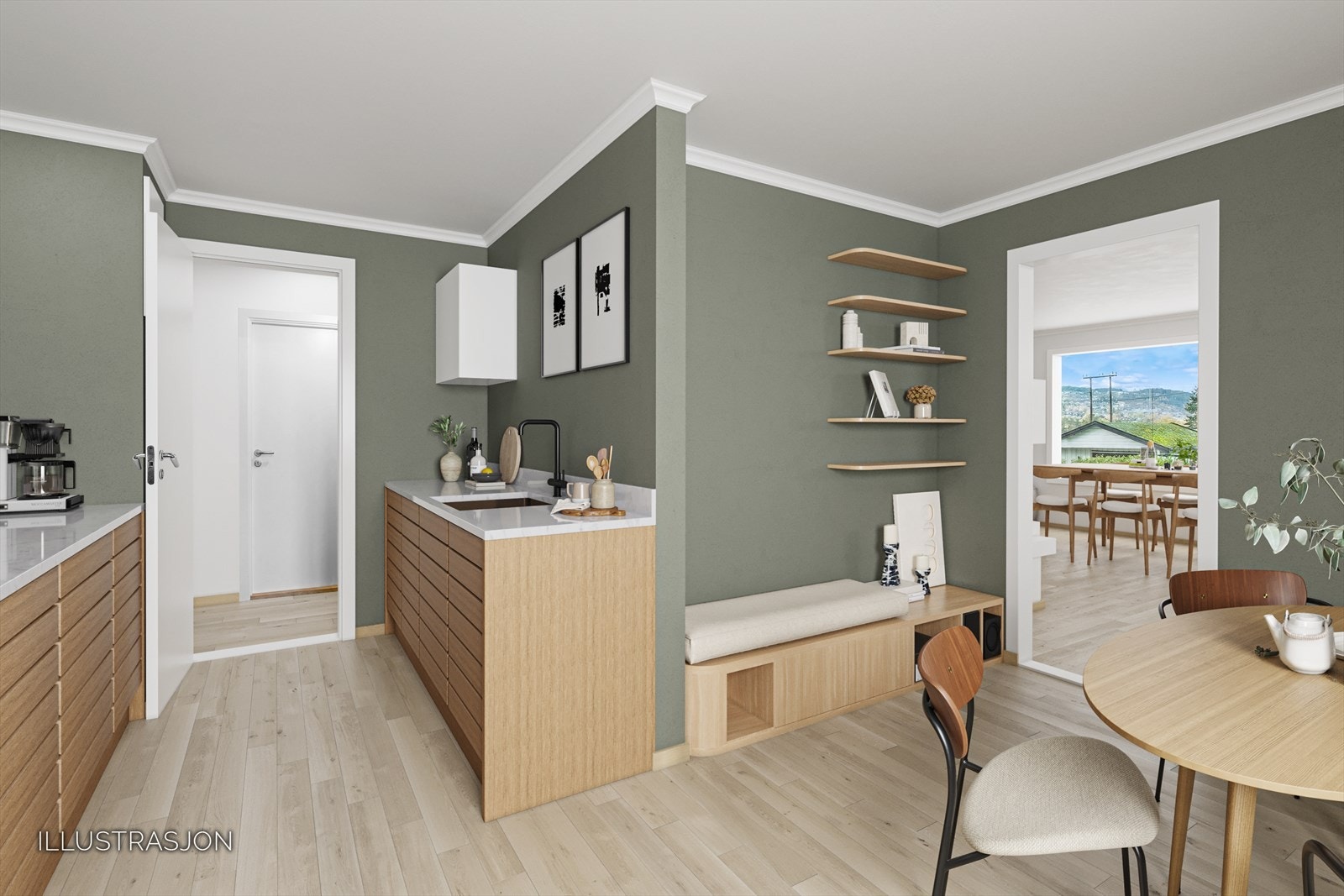 Her får dere en illustrasjon som viser hvor flott og gjennomført det kan bli - med stort potensial for å skape en lys, innbydende og funksjonell bolig. Galleribilde