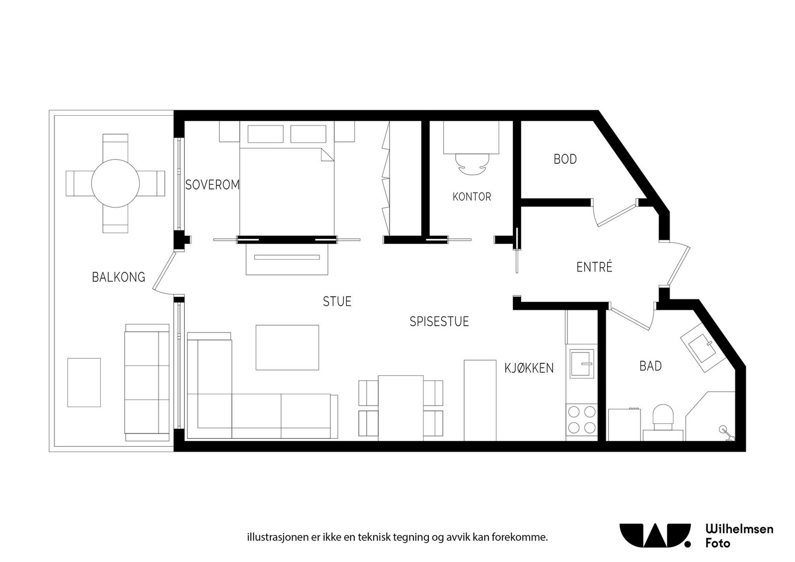 - Plantegning. Rom betegnet som kontor er bod - Galleribilde