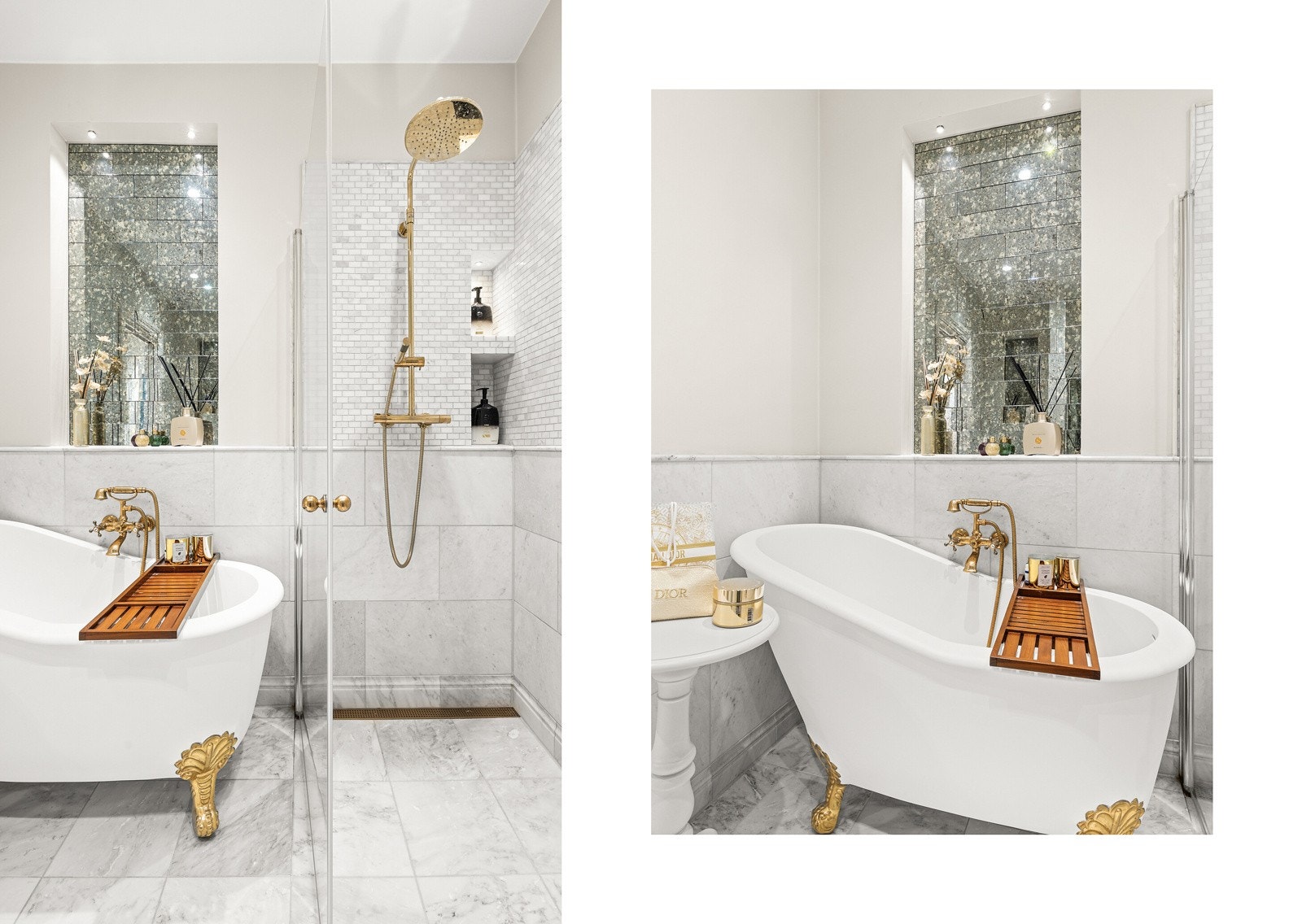 Dusjnisjen med glassdør er både diskret og praktisk - en naturlig forlengelse av rommets sofistikerte uttrykk. Galleribilde