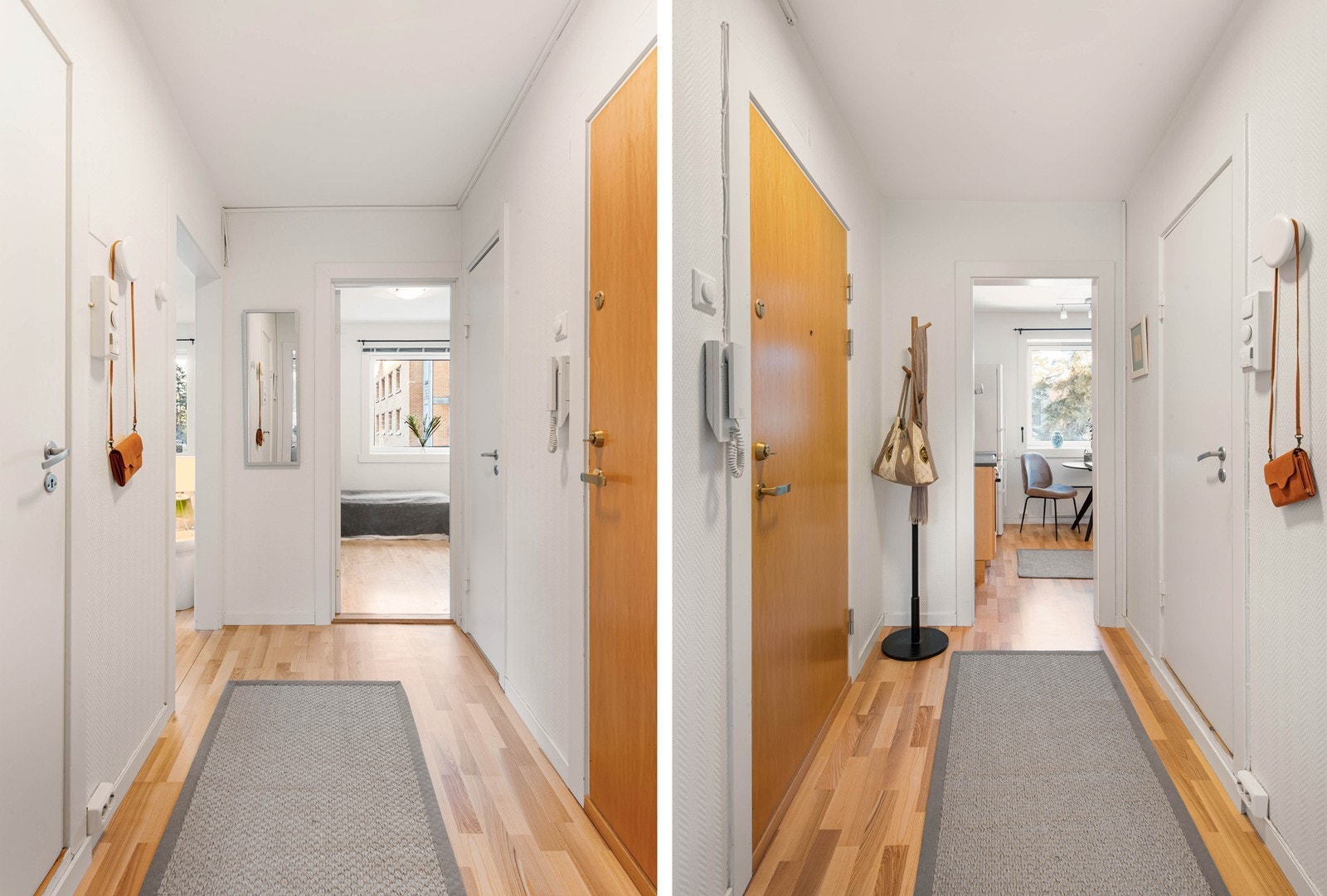 Innbydende entré med liten bod til å henge fra seg yttertøy og oppbevaring av sko Galleribilde