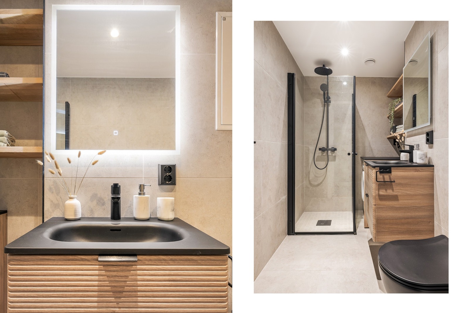 - Badet er svært pent og ble oppgradert i 2025 med flislagte overflater, nedsenket dusjsone og moderne innredning - Galleribilde