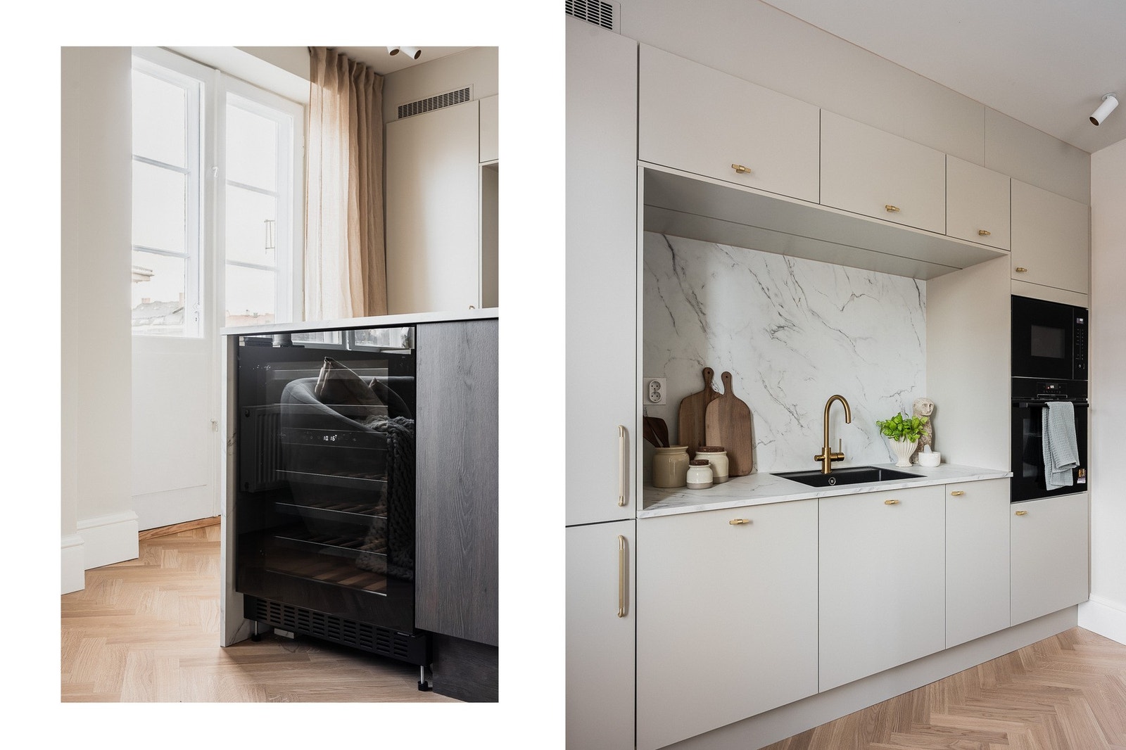 HTH-kjøkken med underlimt vask, integrert vinskap og hvitevarer fra Bosch - bygget for både funksjon og estetikk. Galleribilde