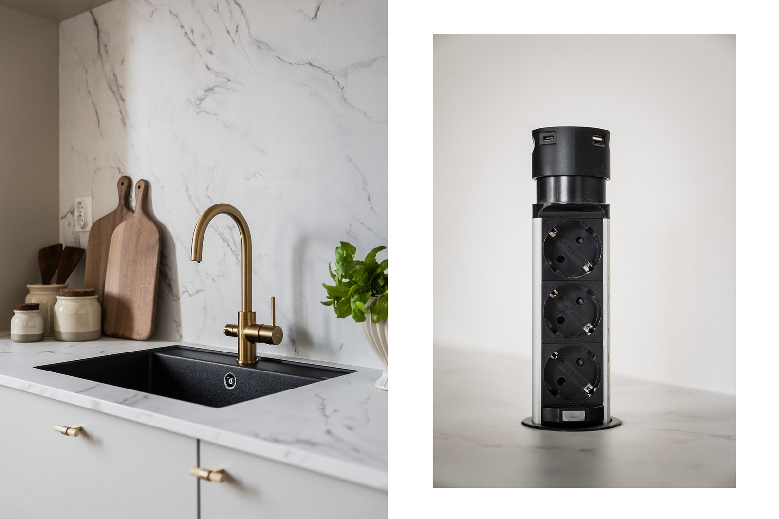 Materialvalgene i kjøkkenet er nøye utvalgt med skreddersydde detaljer som løfter helhetsinntrykket. Galleribilde