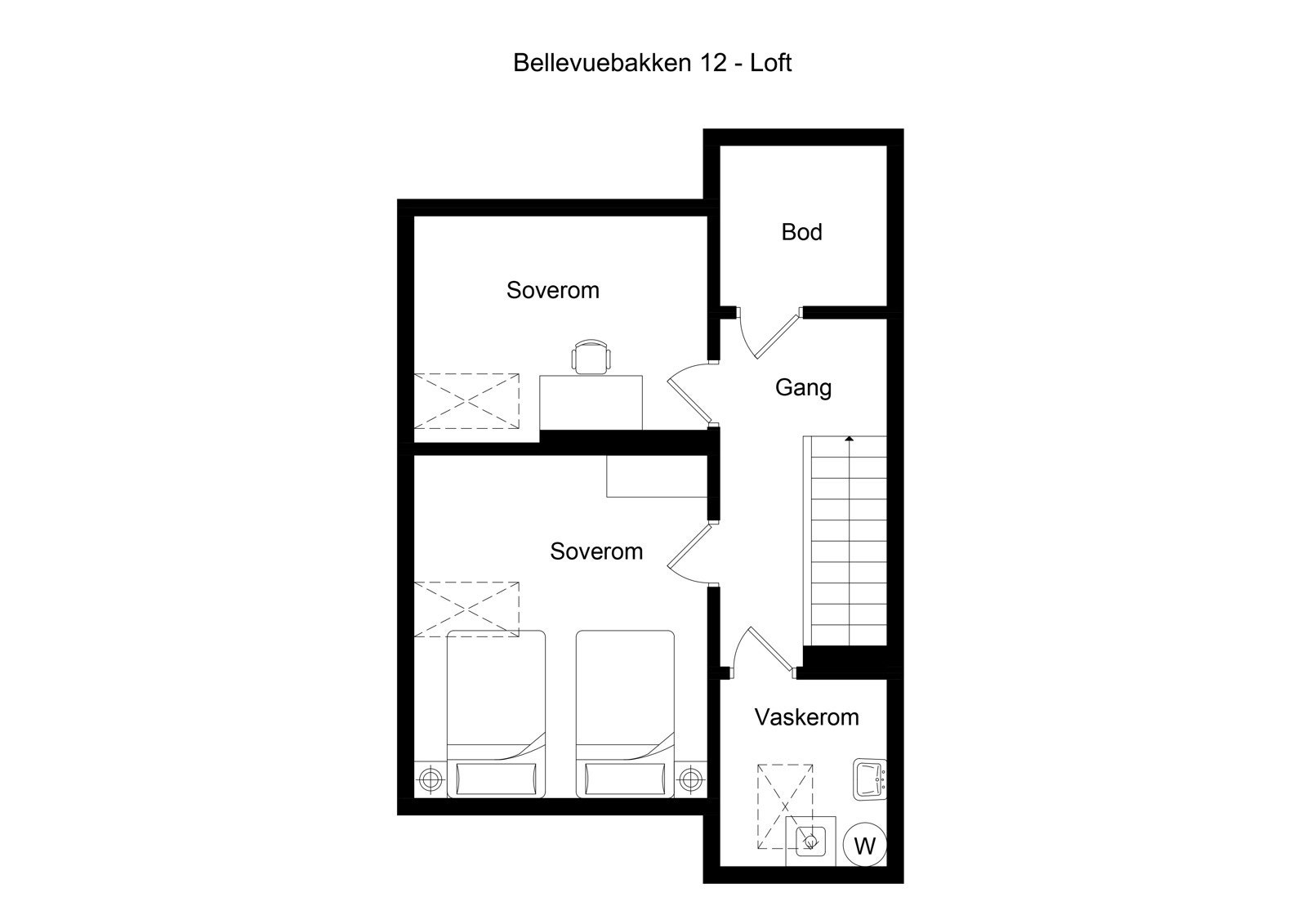 Plantegning fjerde plan. Bildene som følger er eksklusivt fra dette planet. Galleribilde
