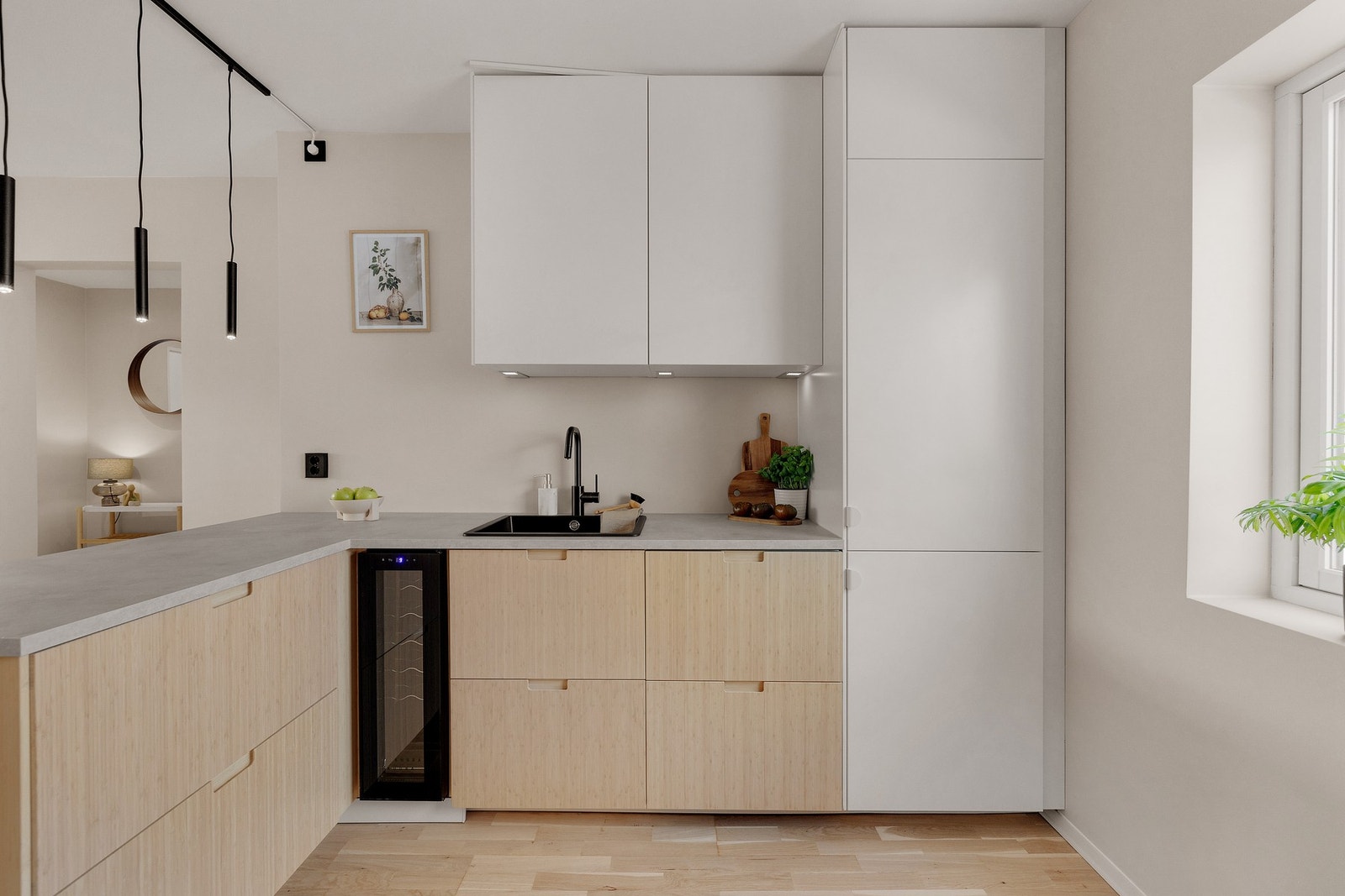 Laminert benkeplate med integrert kjøkkenkum Galleribilde