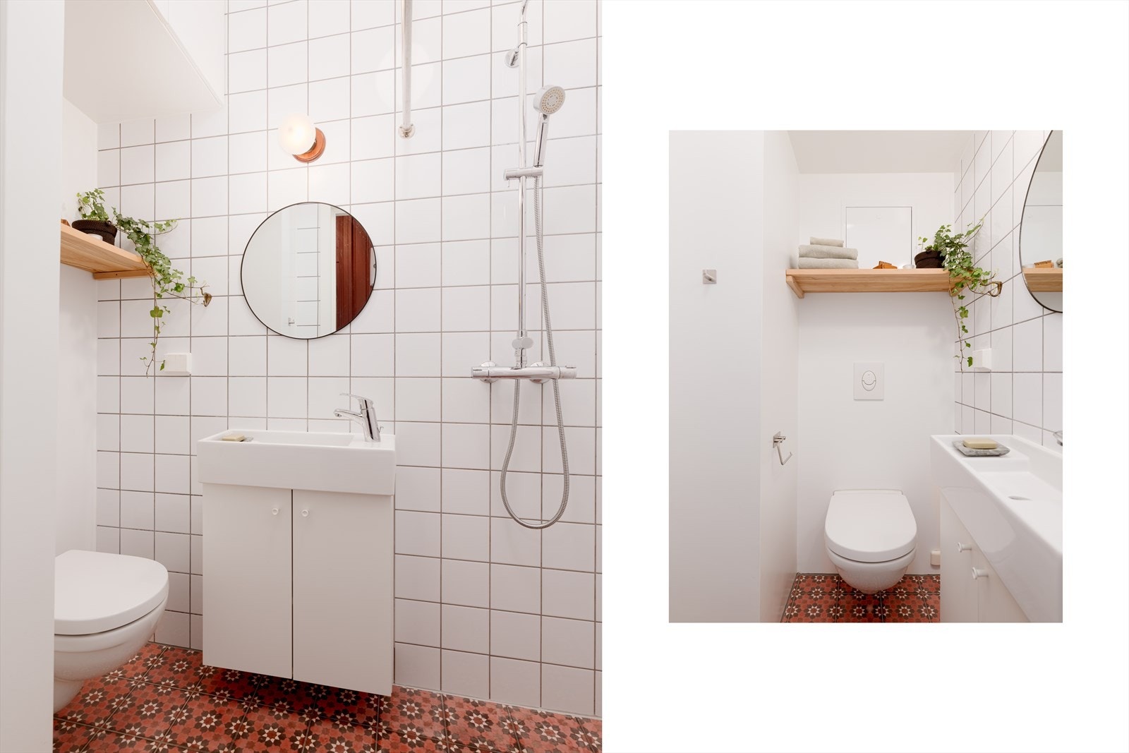 Lekkert bad med gulvfliser med unik karakter som gir badet et stilrent uttrykk. Galleribilde