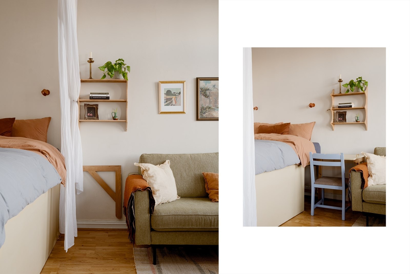 Leiligheten er godt utnyttet med smarte løsninger, her vist med en praktisk hjemmekontorløsning. Galleribilde