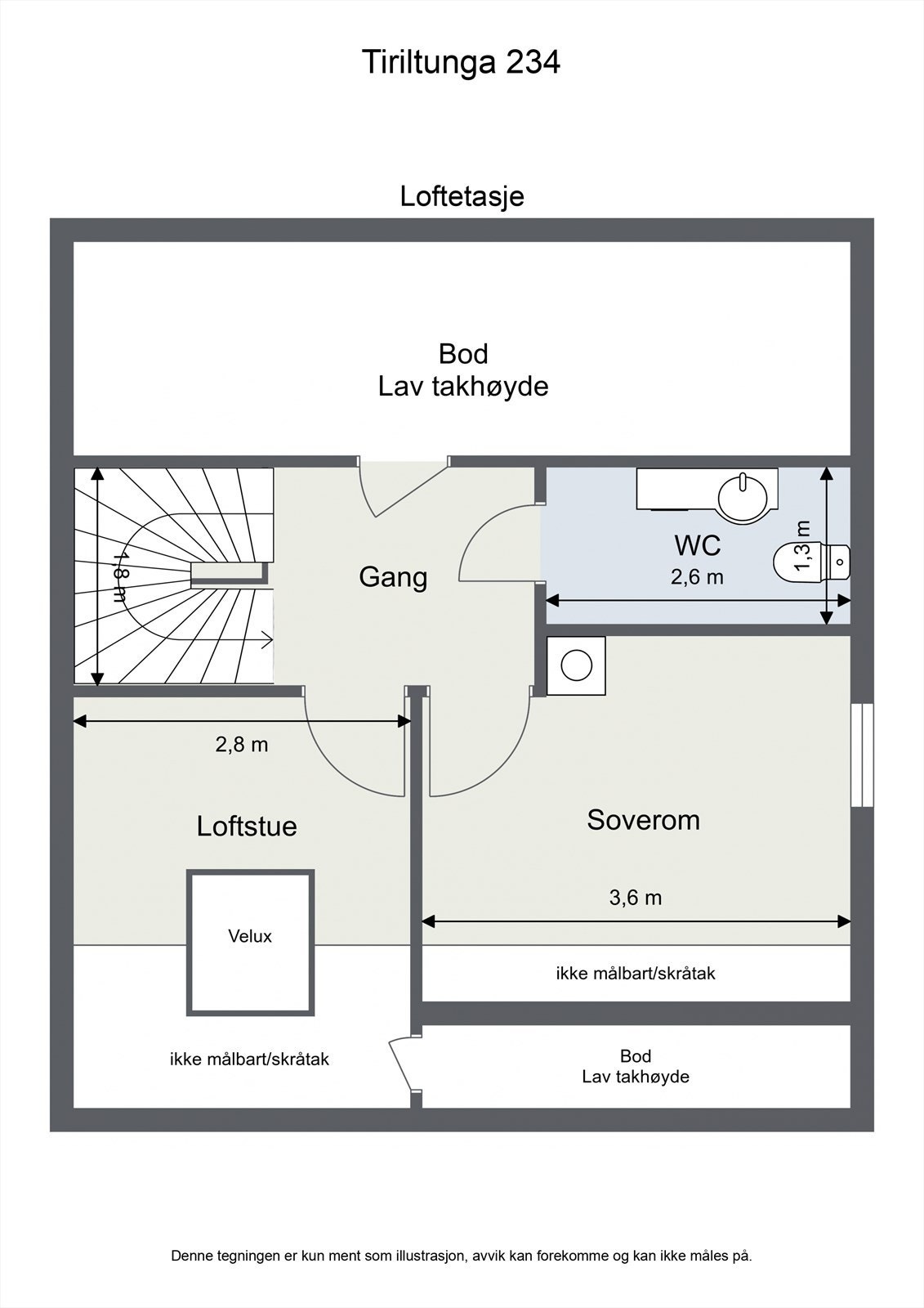 Loftsetasjen er innredet med soverom, loftstue og et nytt toalettrom. Galleribilde
