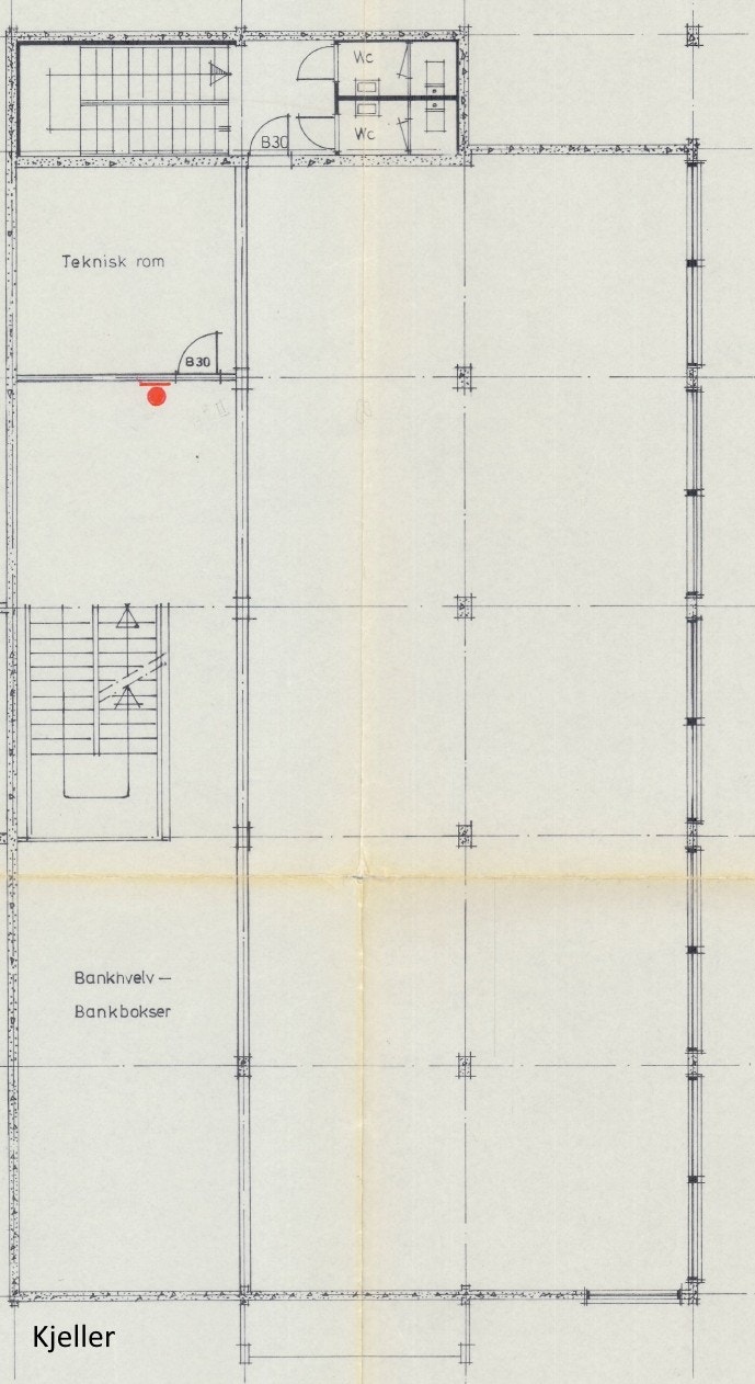 Original plantegning kjeller (romdeling samsvarer ikke med dagens romløsning) Galleribilde