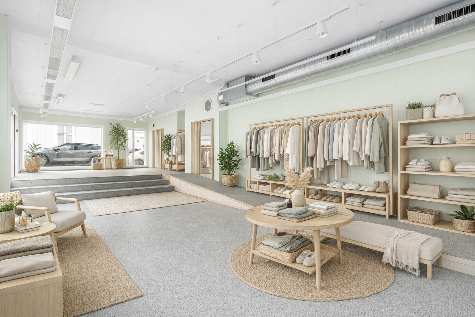 Illustrasjon av en moderne skandinavisk klesbutikk Galleribilde