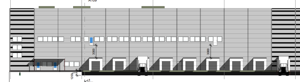 Bildet viser muligheten for ny portstruktur med rampe og lastehus Galleribilde