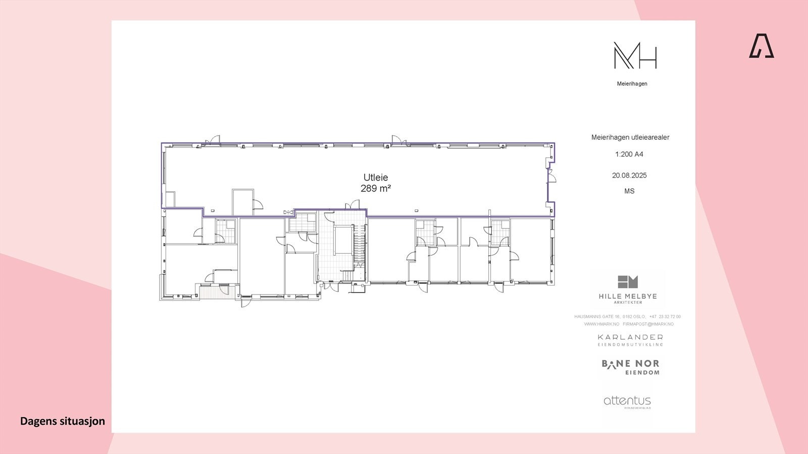 Lokalet er på totalt 289 kvm og med bred fasade mot vest som gir fleksibel utnyttelse og gode profileringsmuligheter Galleribilde
