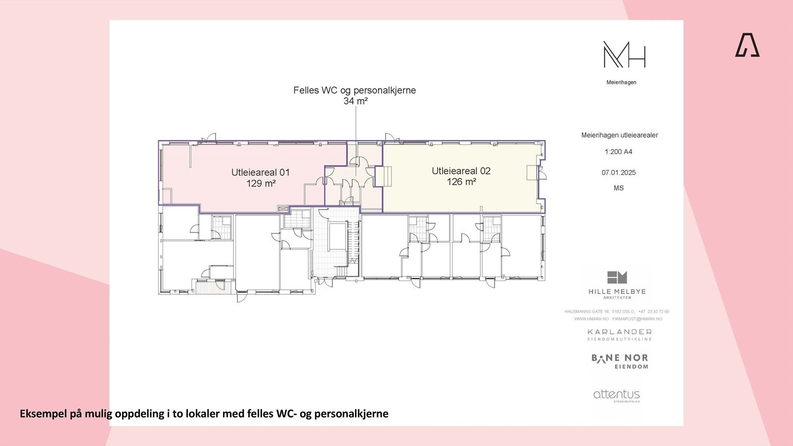 Eksempel på mulig utnyttelse av arealet til to separate lokaler med delt WC og personalkjerne Galleribilde