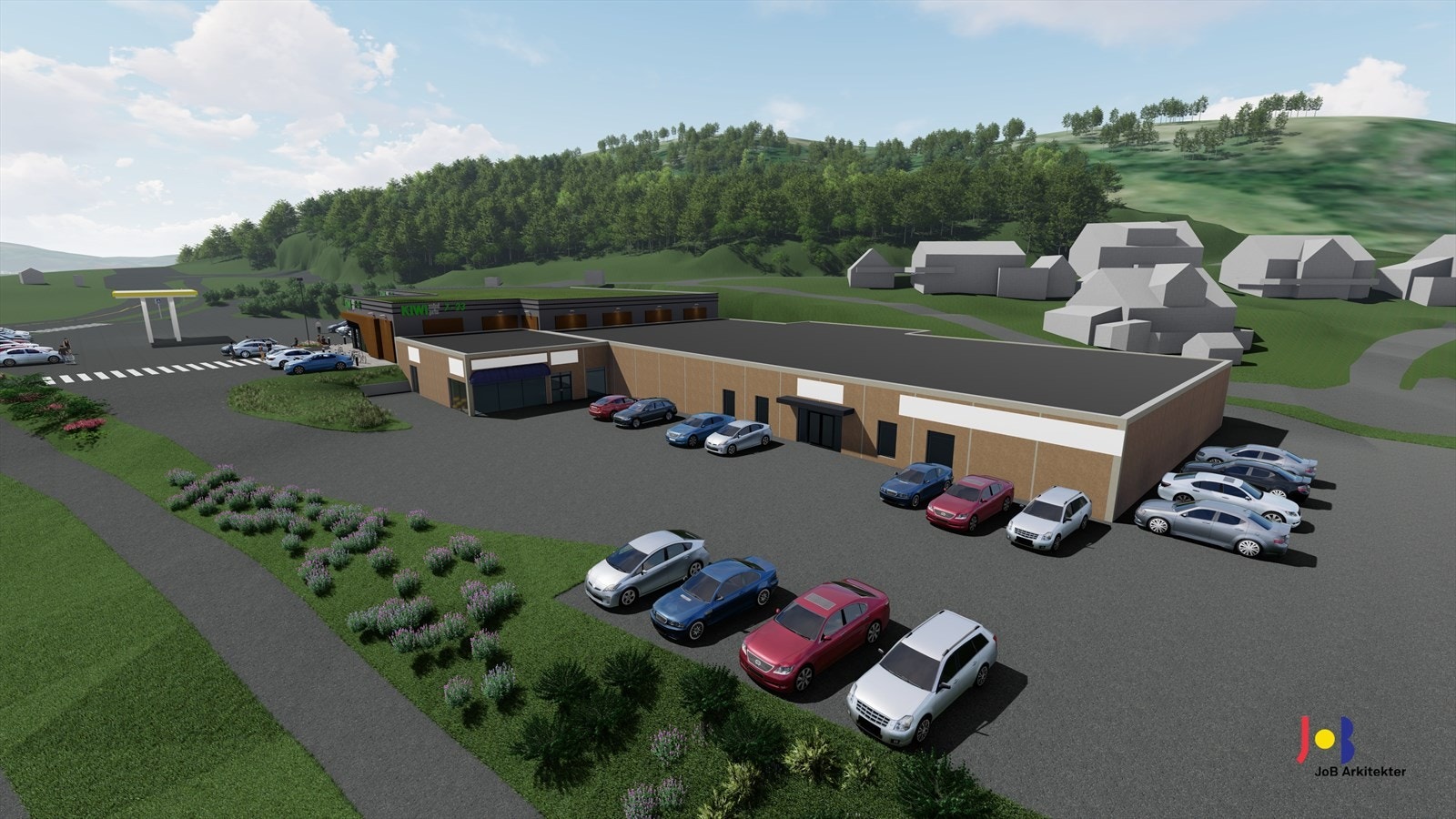 Visualisering av ny fasade og ny kiwi butikk Galleribilde