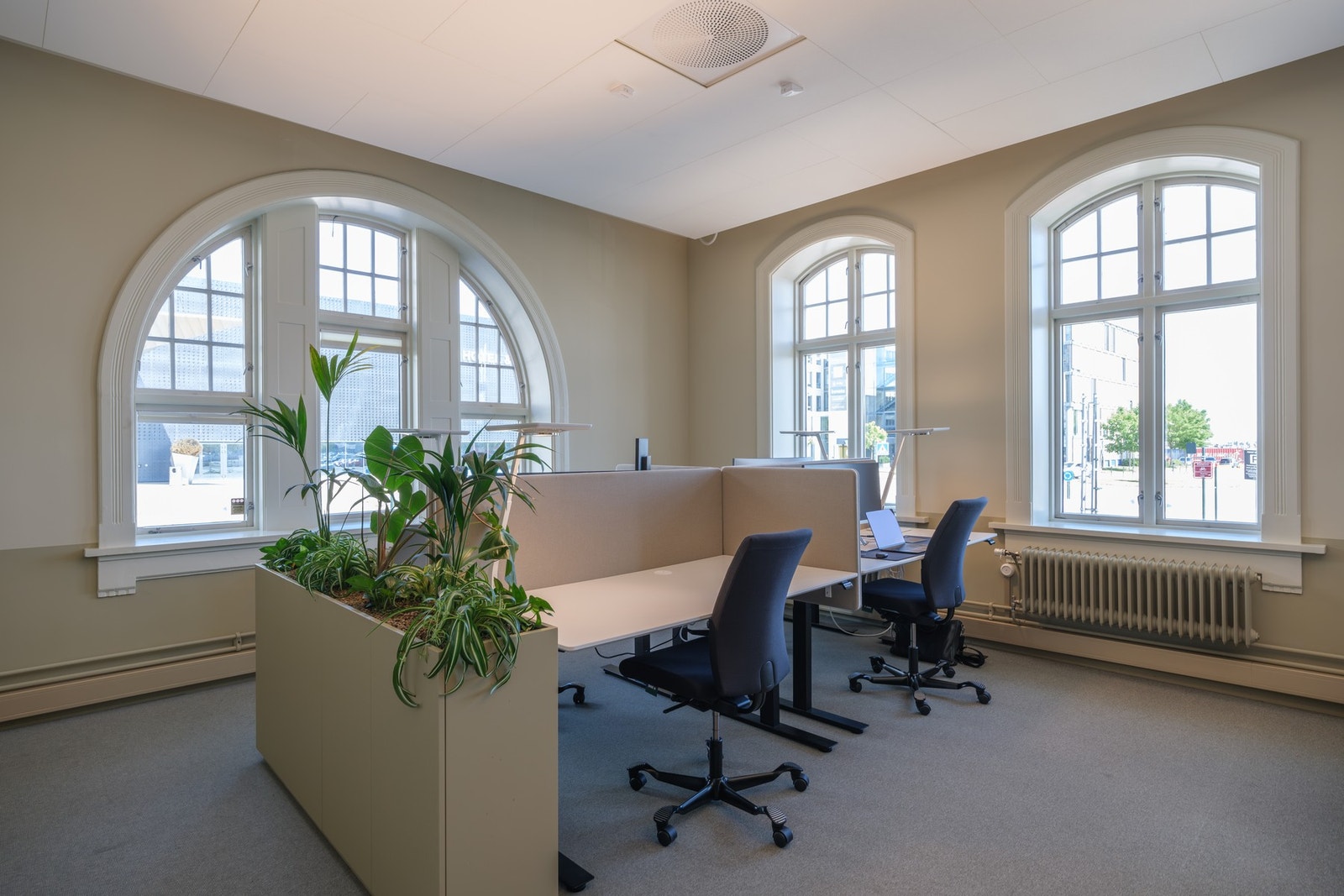 Delikate kontorlandskap som er møblert med 8 arbeidsstasjoner i dag. Galleribilde