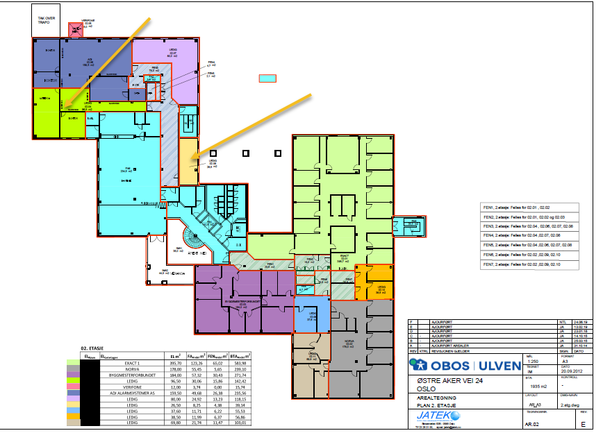 Lokale 0+204 gult areal 162 kvm BTA lokale orange 30 kvm BTA Galleribilde