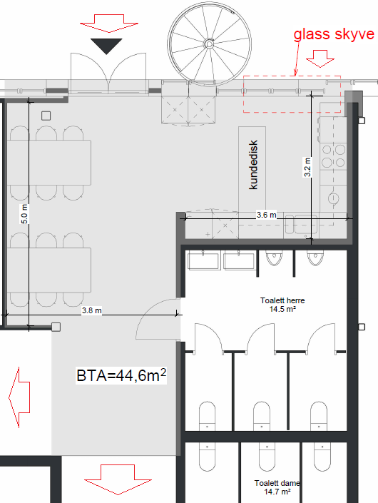 Mulighet for tilpasning til Take away/matservering. Galleribilde