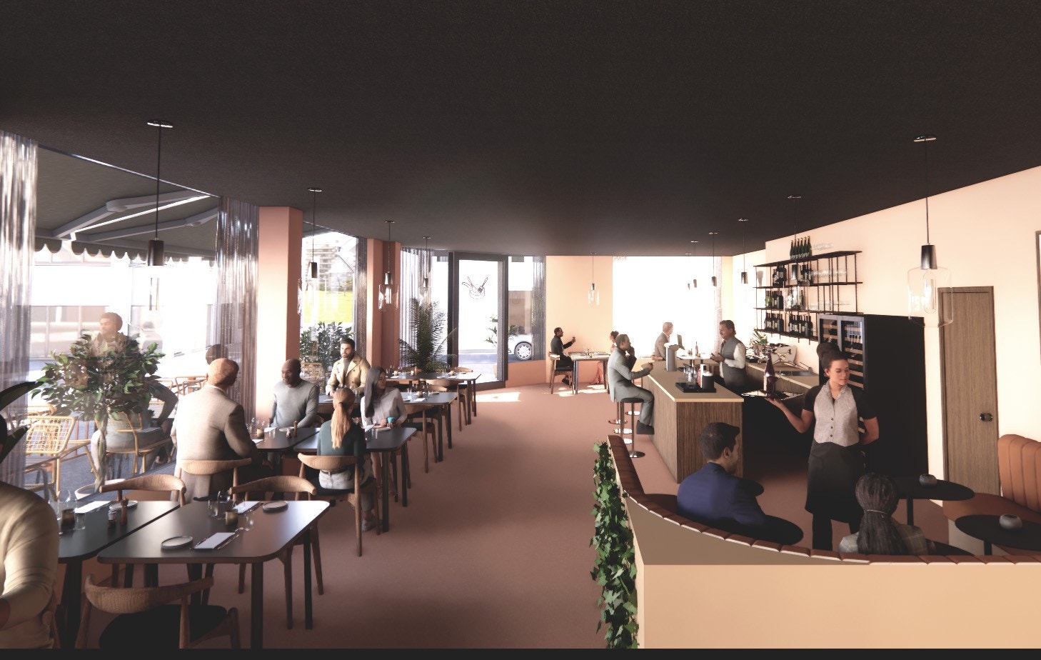 Store vinduer ut mot travel gate Galleribilde