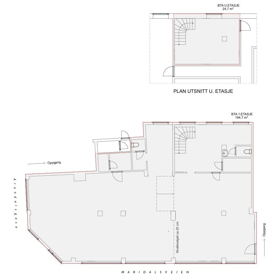 Plantegning over 1.etasje og kjeller Galleribilde