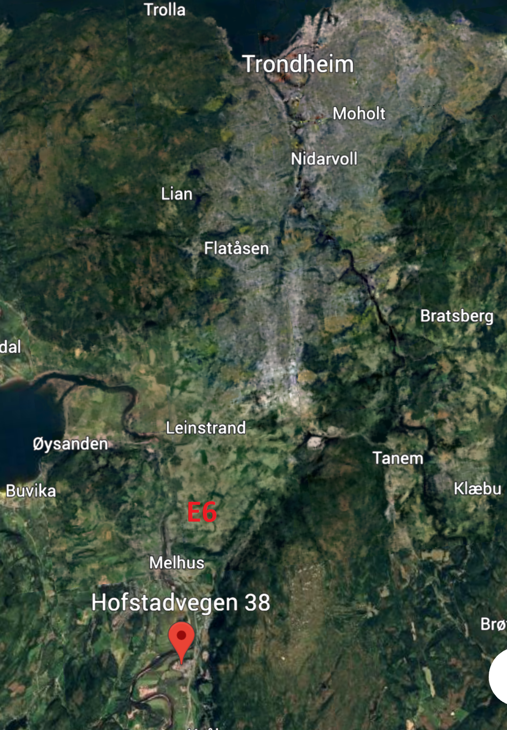 Kart som viser nærhet til E6 syd og Trondheim Galleribilde