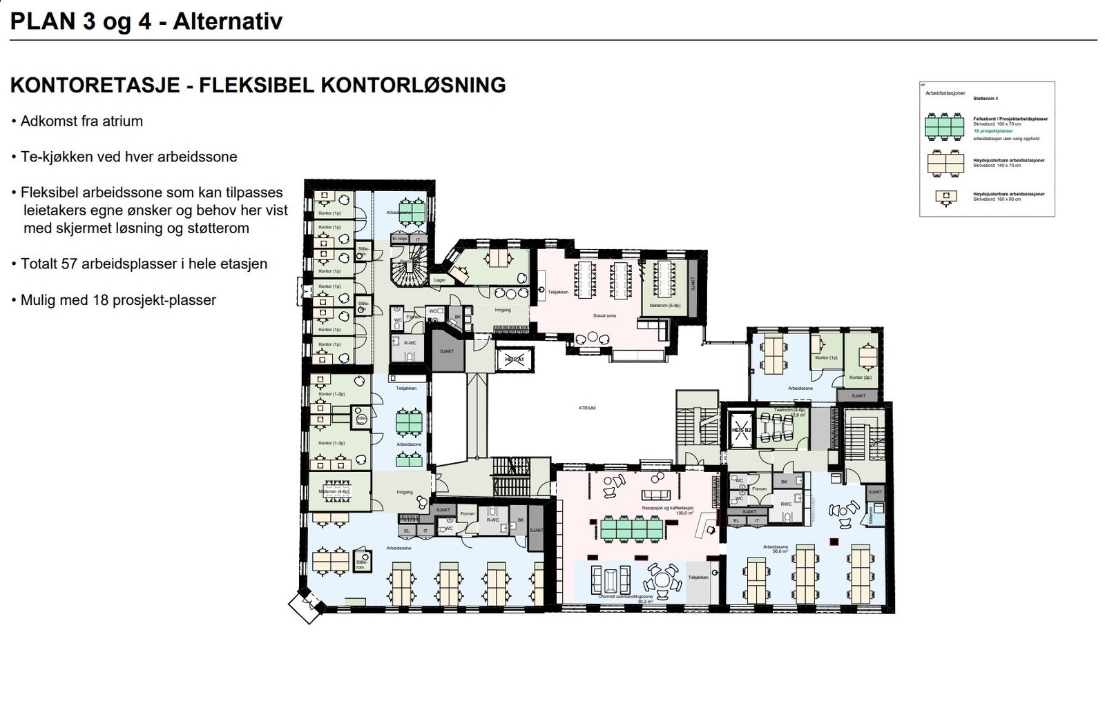 Plan 3 eller 4 flexsibel løsning med cellekontorer og åpen løsning Galleribilde