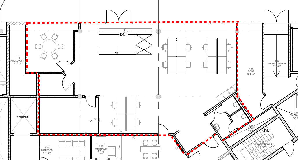 Møbleringsplan 1. etasje - 267 kvm BTA ca 12 arbeidsplasser Galleribilde