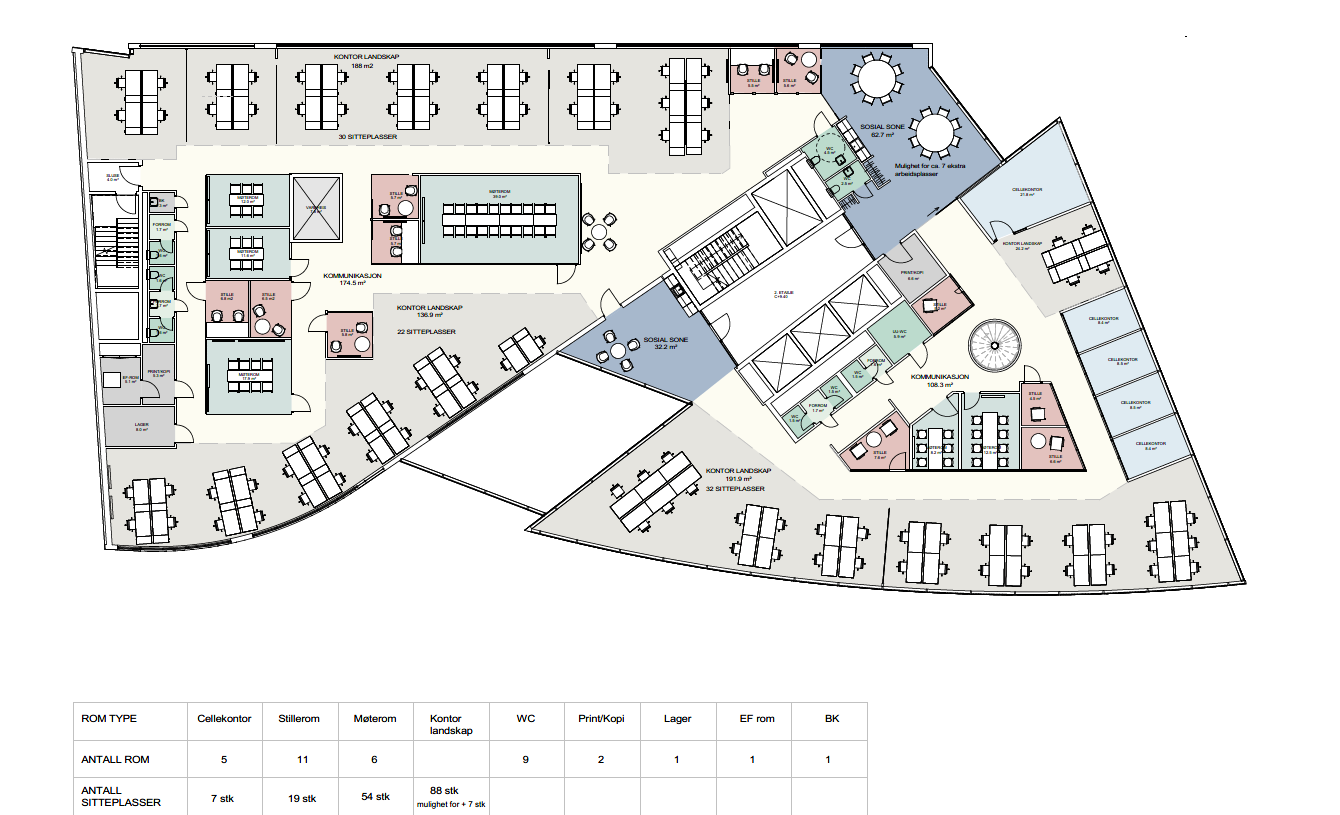 Møbleringsplan 2. etasje - ca 100 ansatte Galleribilde