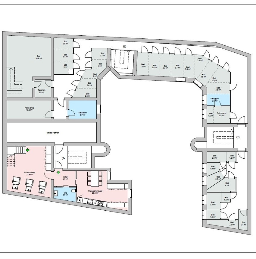 Plantegning over underetasje - potensiale ved Frisørsalong Galleribilde