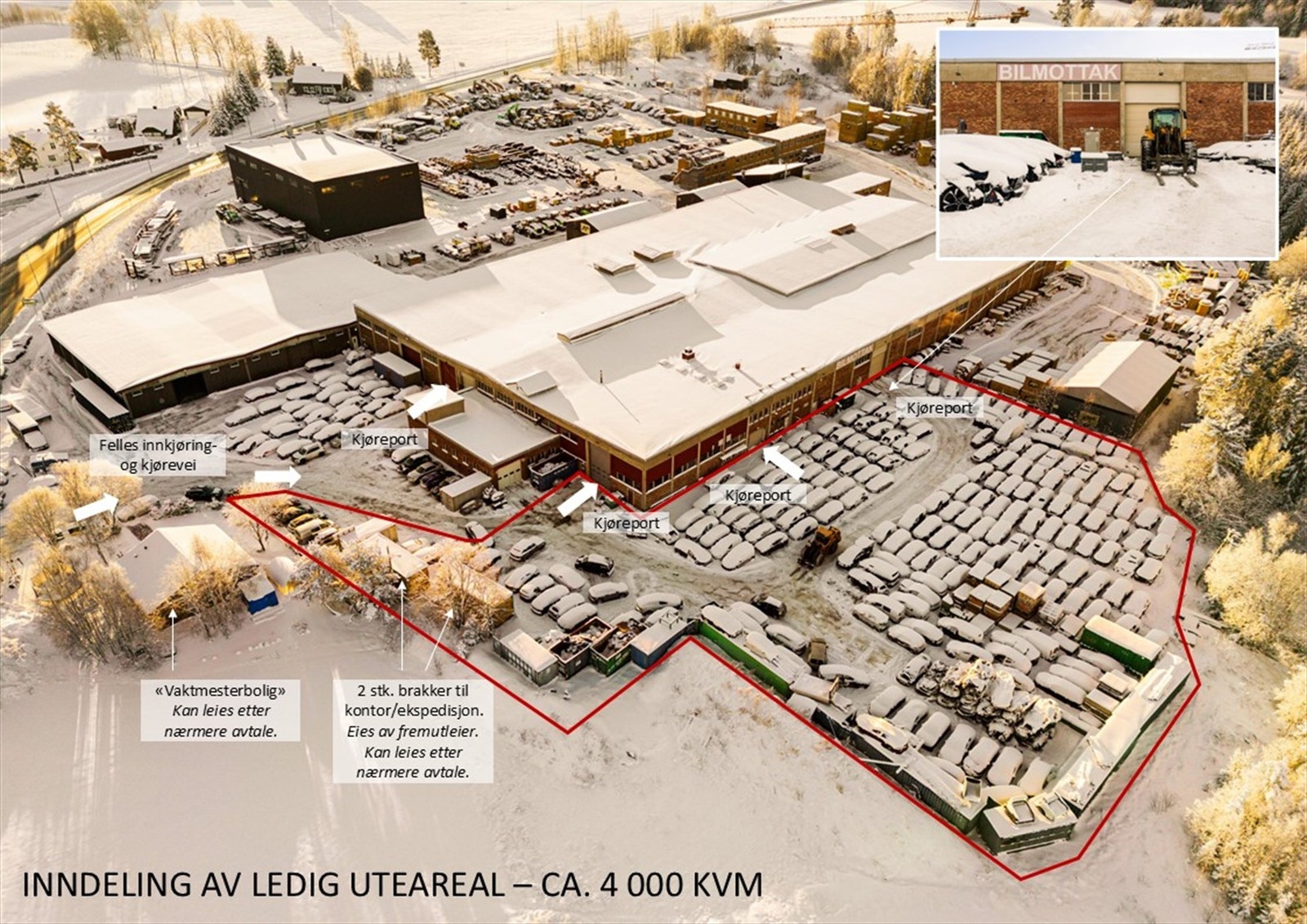 Inndeling av uteareal - ca. 4 000 kvm til lagring og/eller parkering. Galleribilde