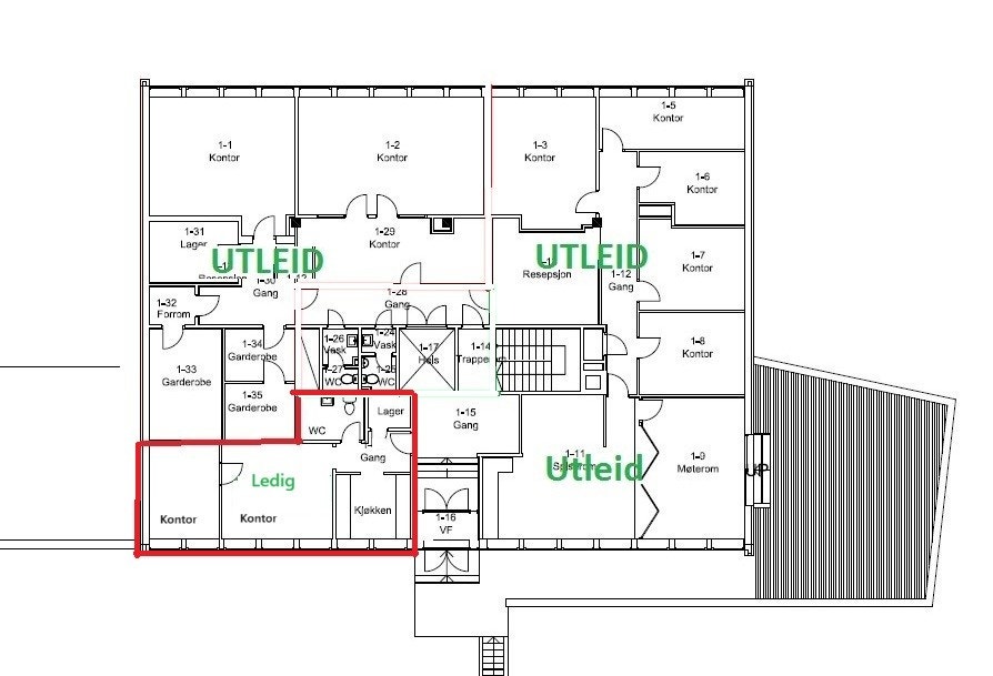 Planskisse 1 etg. Kontorlokale BTA 69 kvm. Galleribilde