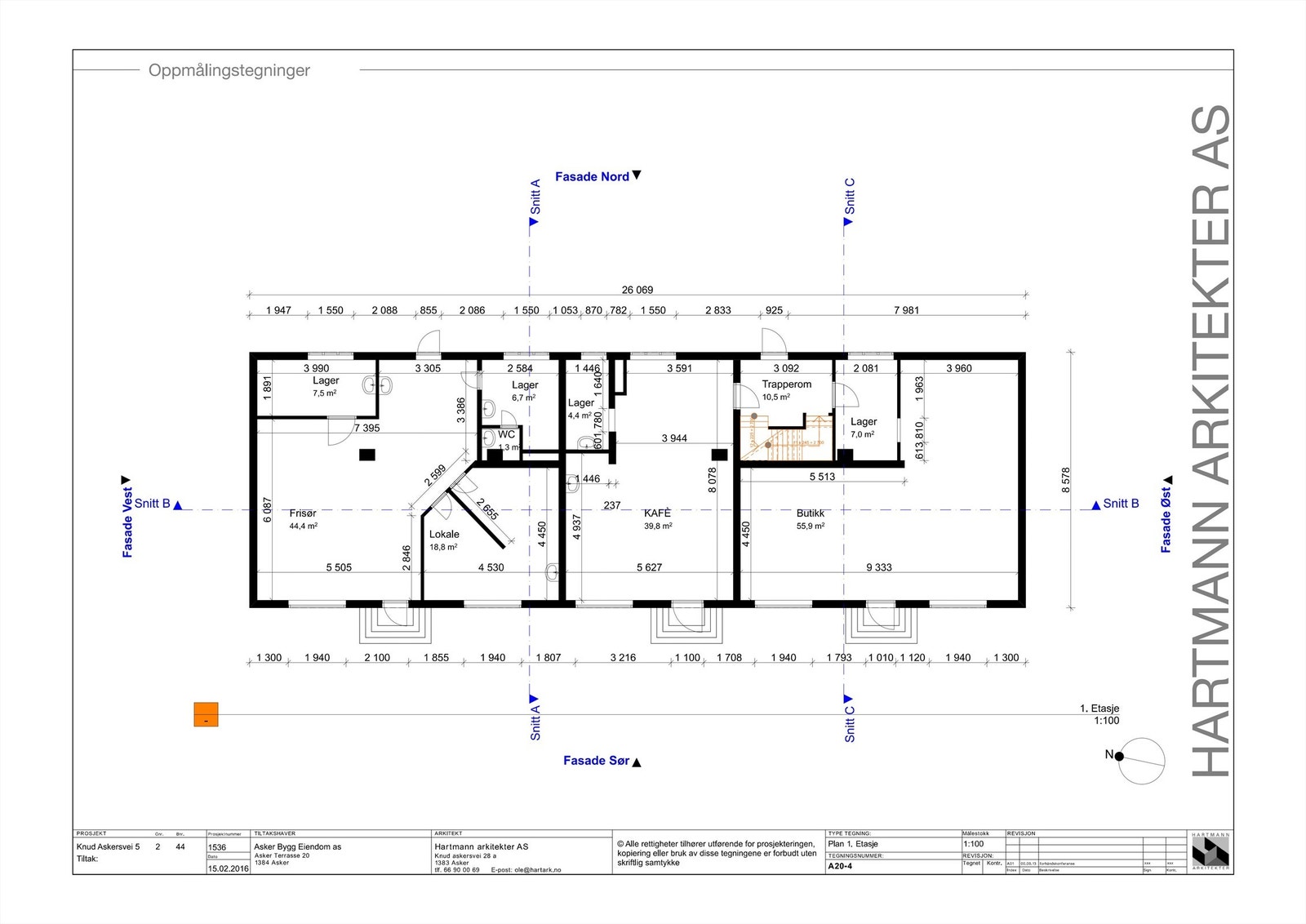 Plantegning. Det er lokalet det står Kafe på som er ledig. Lokalet passer fint som forretning, butikk eller kontor Galleribilde
