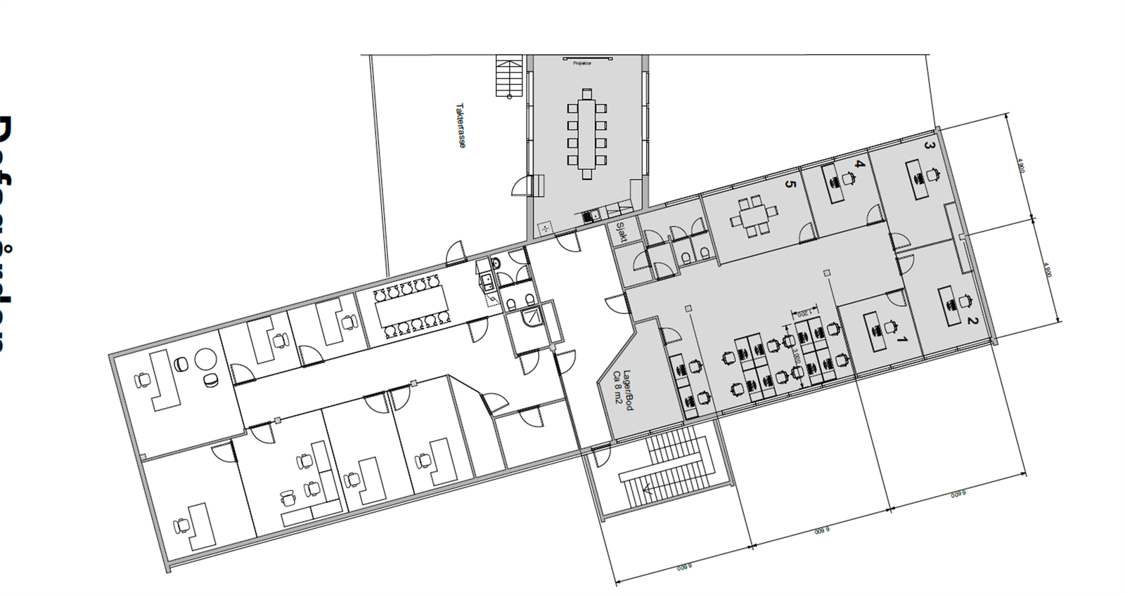 Plantegning Defagården. Det grå markerte feltet er ledig areal Galleribilde