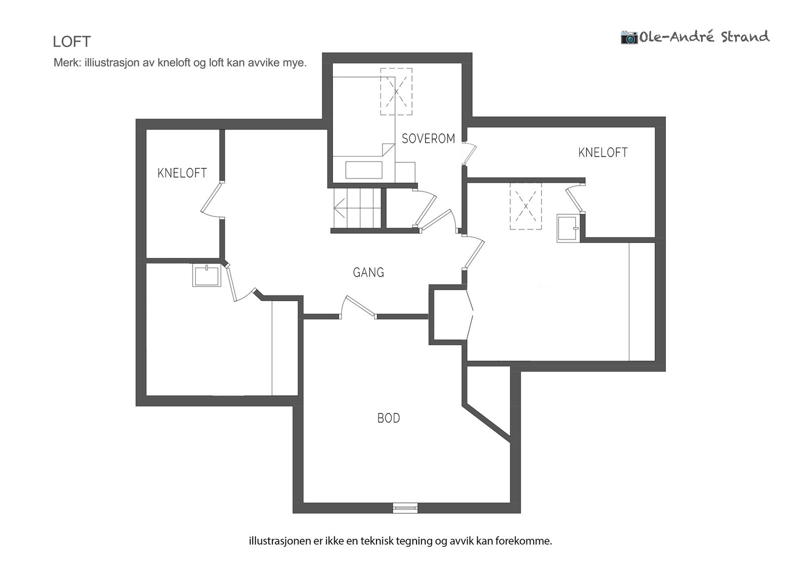 Loftsetasjen har et målbart areal på 18 m². Galleribilde