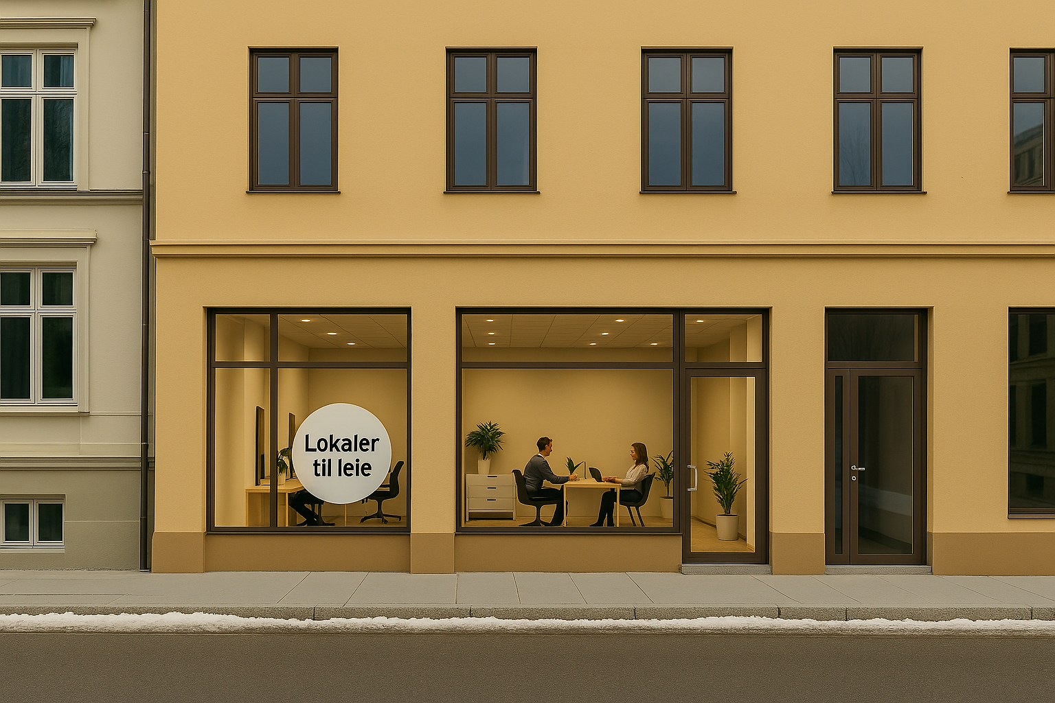 Dette er en illustrasjon av fasaden laget med AI Galleribilde