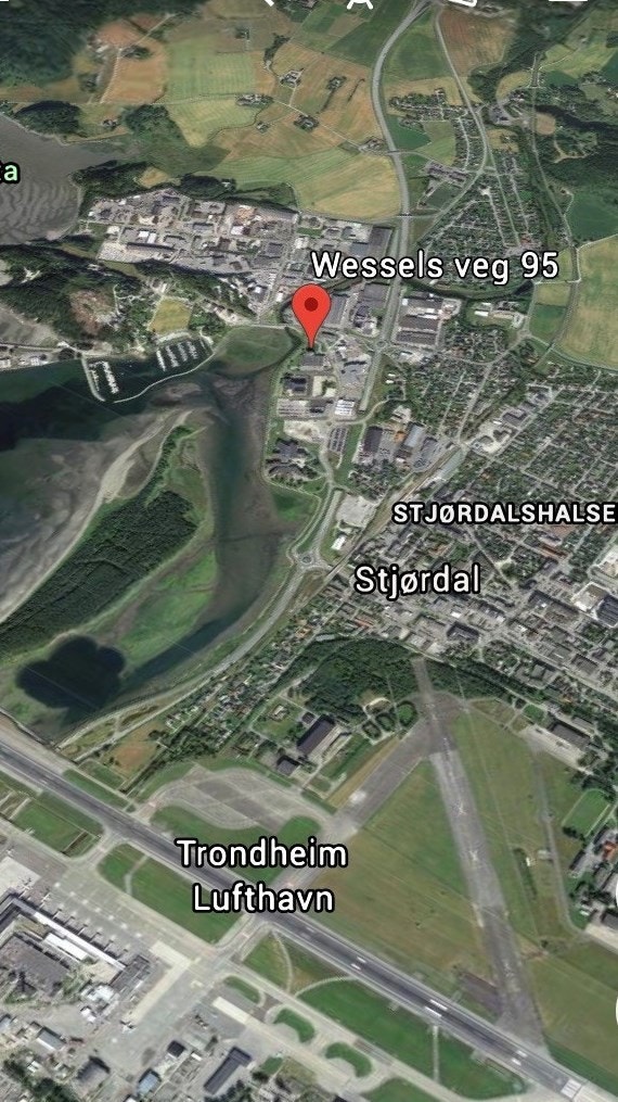 Kart som viser beliggenhet til Stjørdal sentrum og Værnes Flyplass Galleribilde